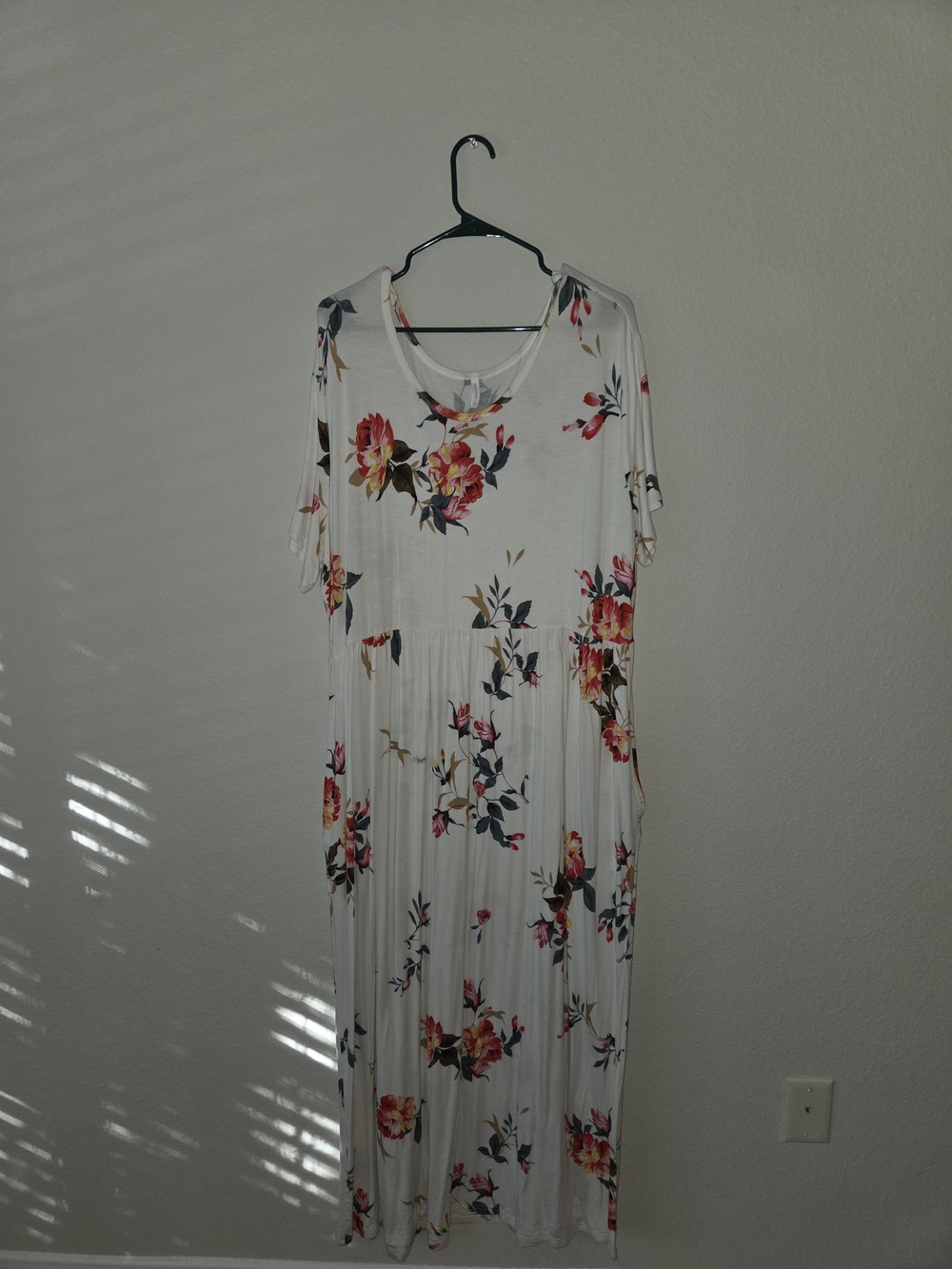 White Floral Maxi Dress with Pink and Green Blooms